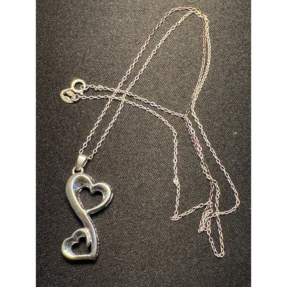 925 Sterling Silver Dbl Heart Laser Cut Sides Necklace 18in